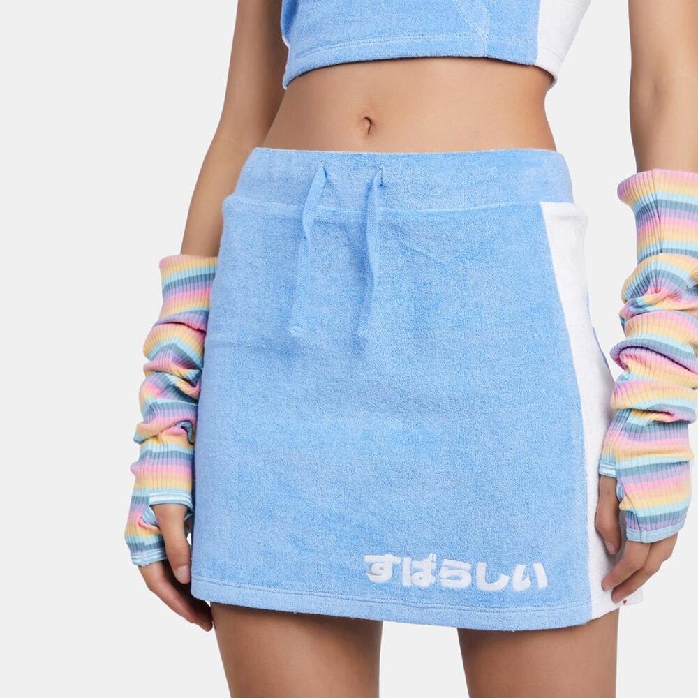 NEW NGOrder Terry Embroidered Mini Skirt Blue Subarashii すばらしい Size US M/UK 10